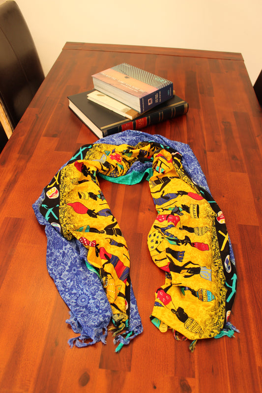 Scarf, cotton, Blue Yellow, Strandtuch