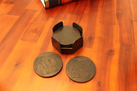 coaster from wood with  Elephant Motiv