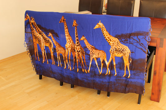Scarf women ,  blue, with brown giraffe , Schal, Strandtuch