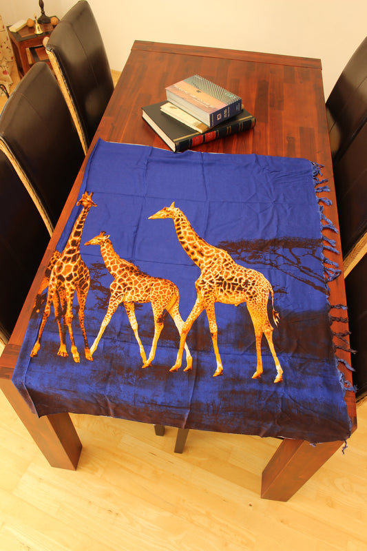 Scarf women ,  blue, with brown giraffe , Schal, Strandtuch