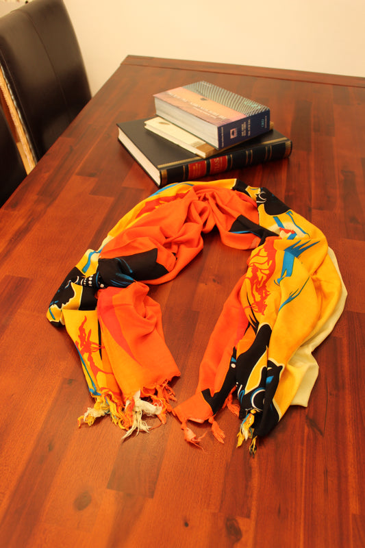 Scarf women , yellow, orange, with Massai woman , Schal, Strandtuch