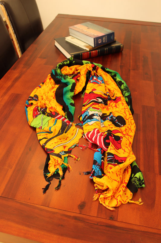 Scarf women , yellow and red, with Massai, Schal, Strandtuch