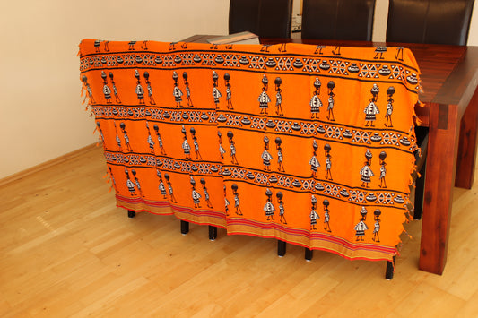 Scarf women , orange, with african motiv strandtuch