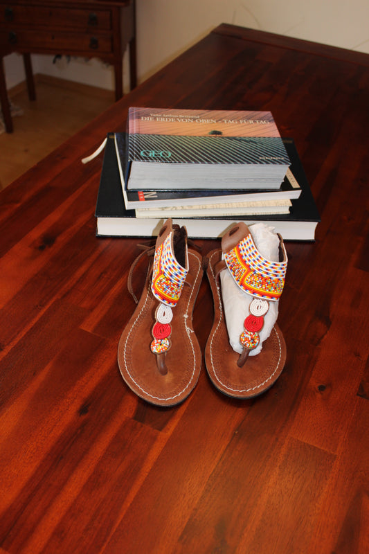 Leather Sandals yellow brown, Masai