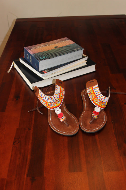 Leather Sandals yellow brown, Masai