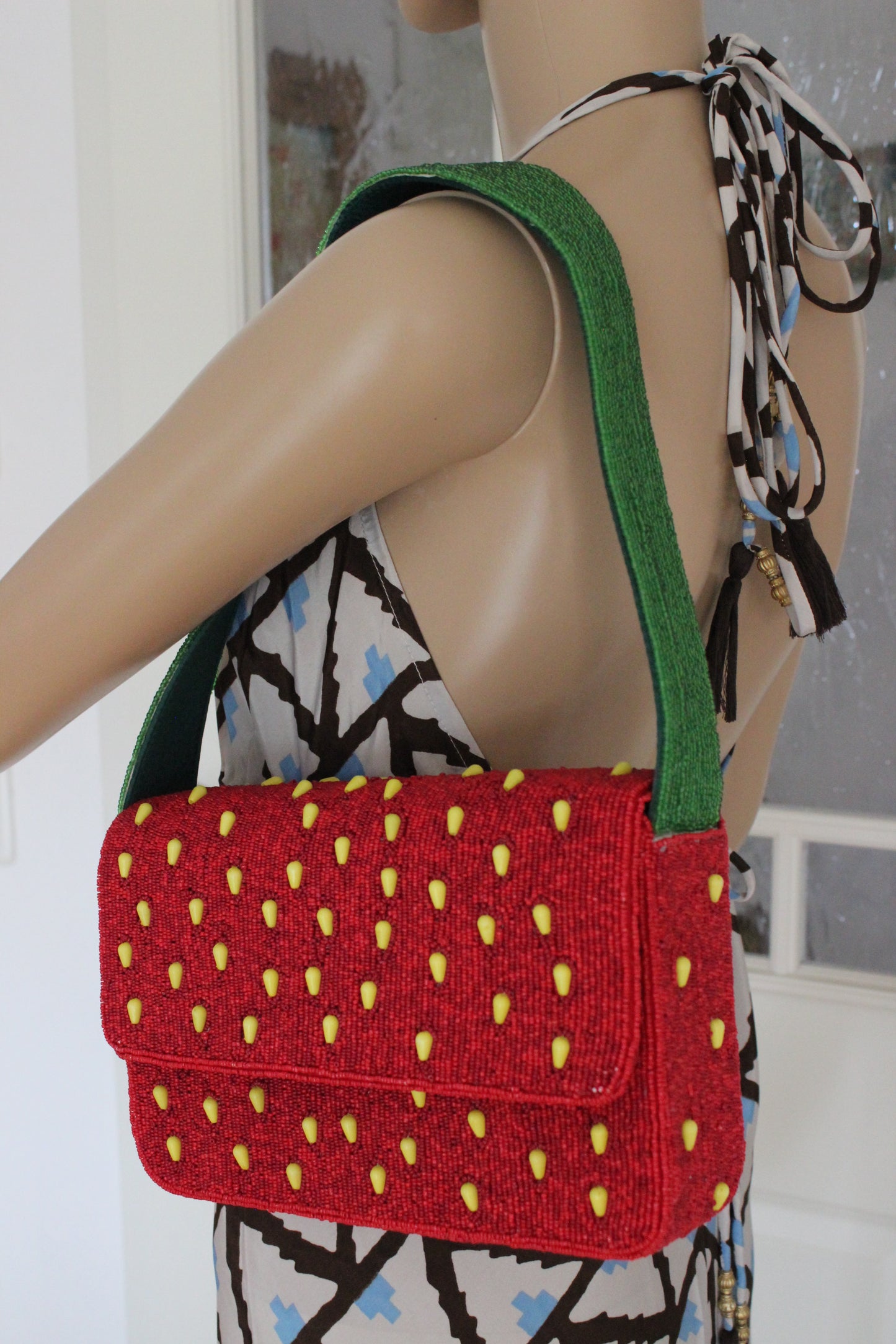 Strawberry Embroidered Shoulder Bag, Luxury Beaded Purse for Women
