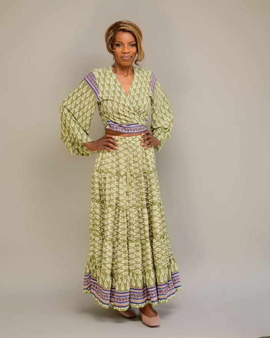 Long skirt with tie top made from silk , green,Long skirt and tie top, Summerdress silk made