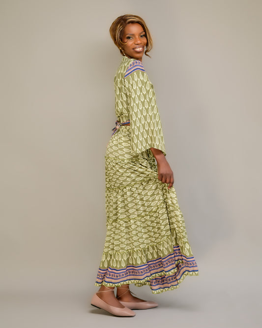 Long skirt with tie top made from silk , green,Long skirt and tie top, Summerdress silk made