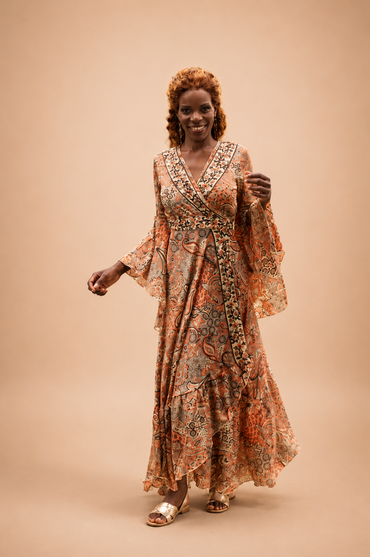 Silk Wrap Dress Long - Cream Summer Dress | Trendy-Atelier