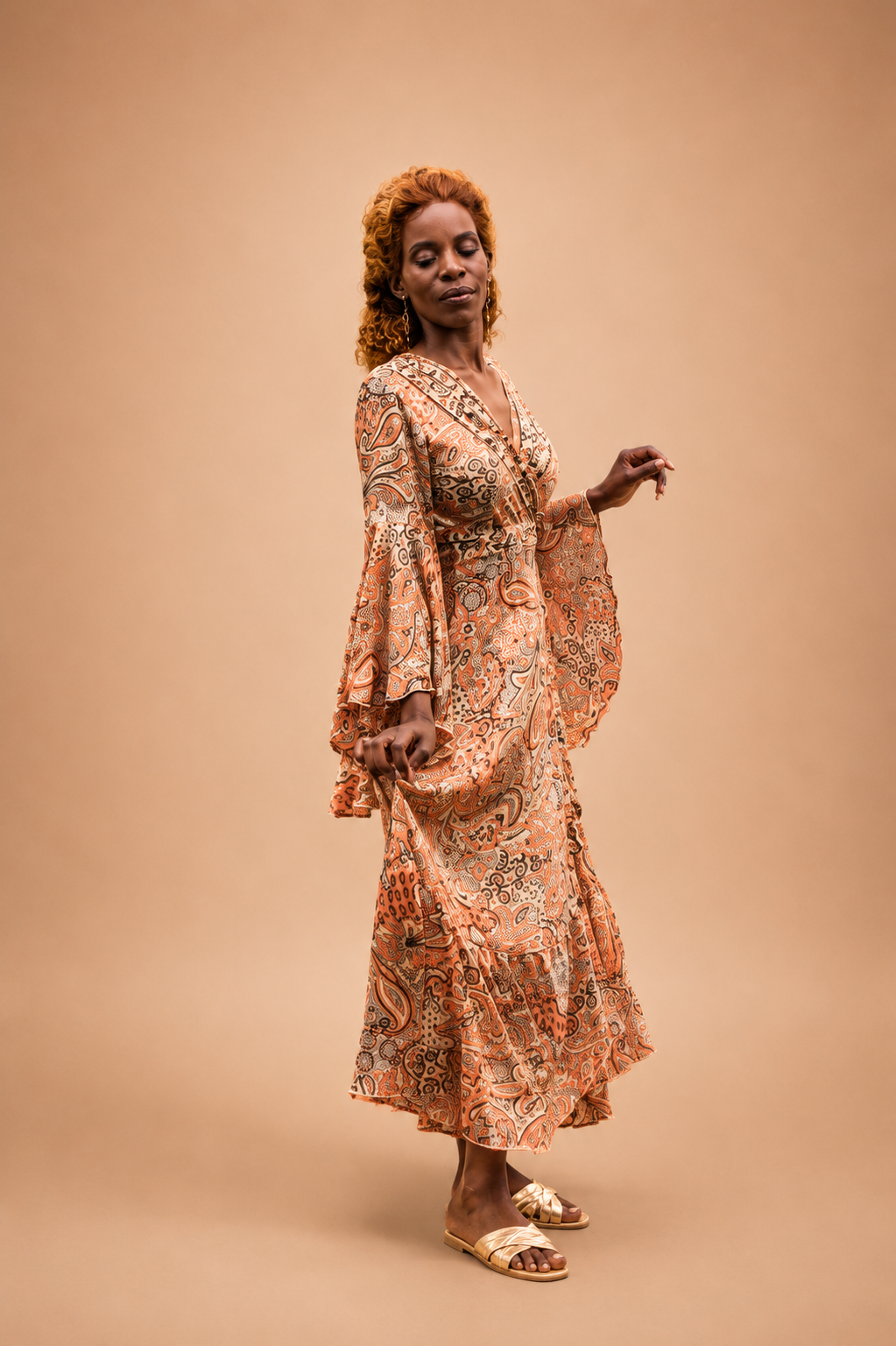Silk Wrap Dress Long - Cream Summer Dress | Trendy-Atelier