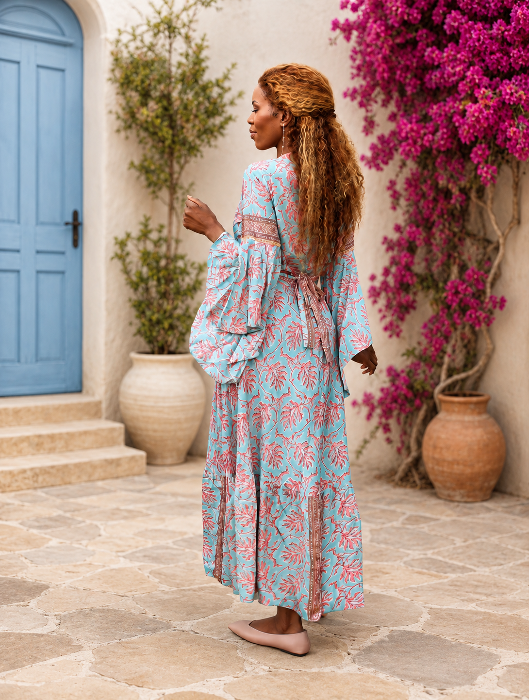Silk Wrap Dress Long - Cream Summer Dress | Trendy-Atelier