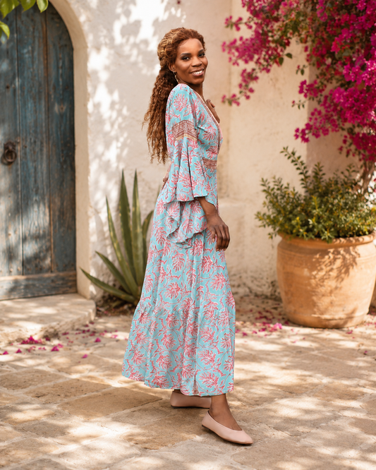 Silk Wrap Dress Long - Cream Summer Dress | Trendy-Atelier