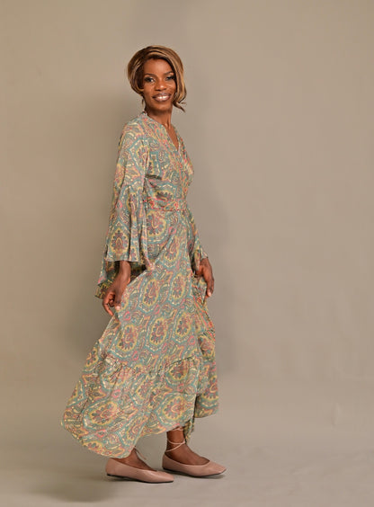 Silk Wrap Dress Long - Cream Summer Dress Silk Wrap Dress Long - Cream Summer Dress
