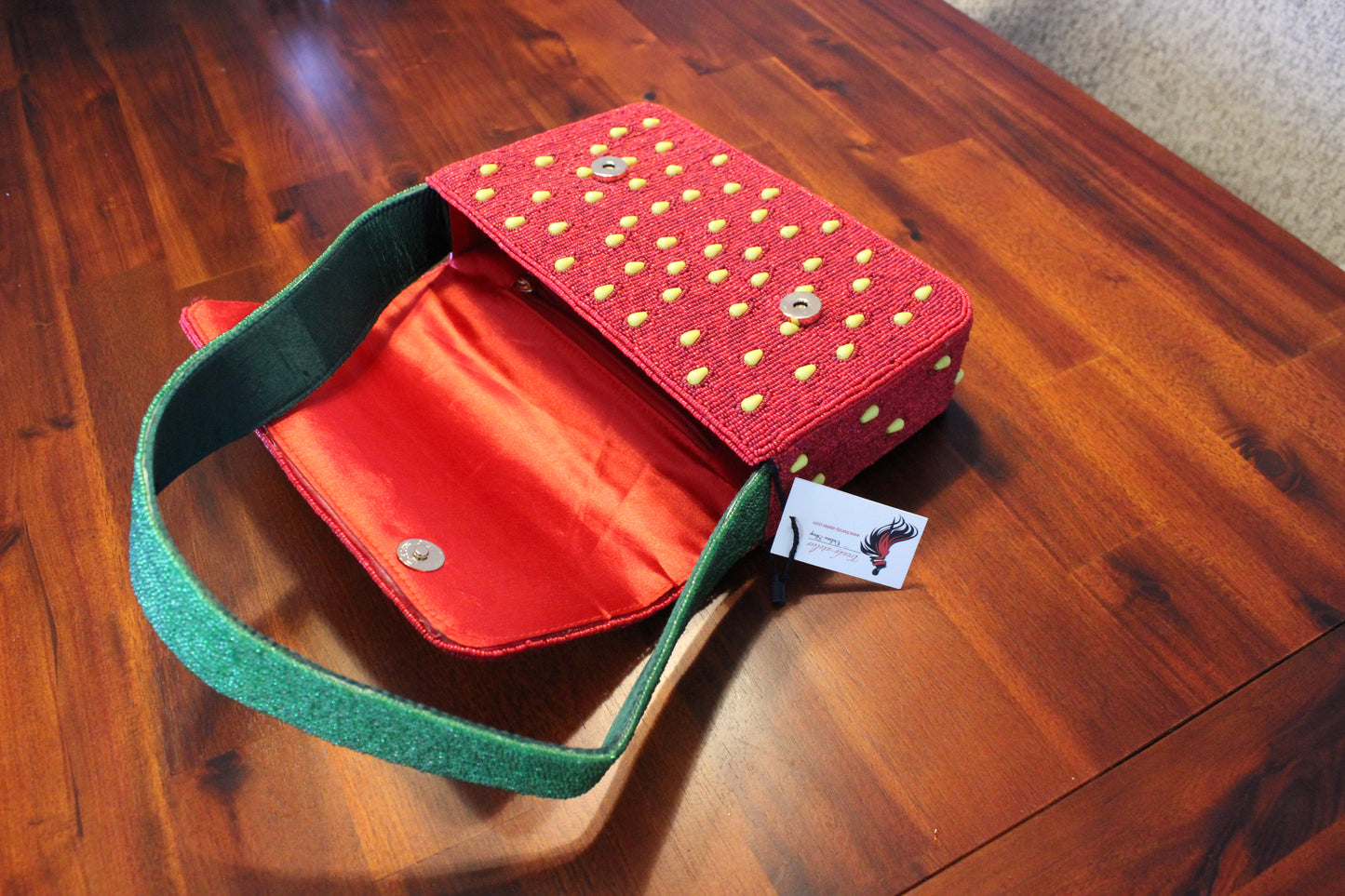 Strawberry Embroidered Shoulder Bag, Luxury Beaded Purse for Women